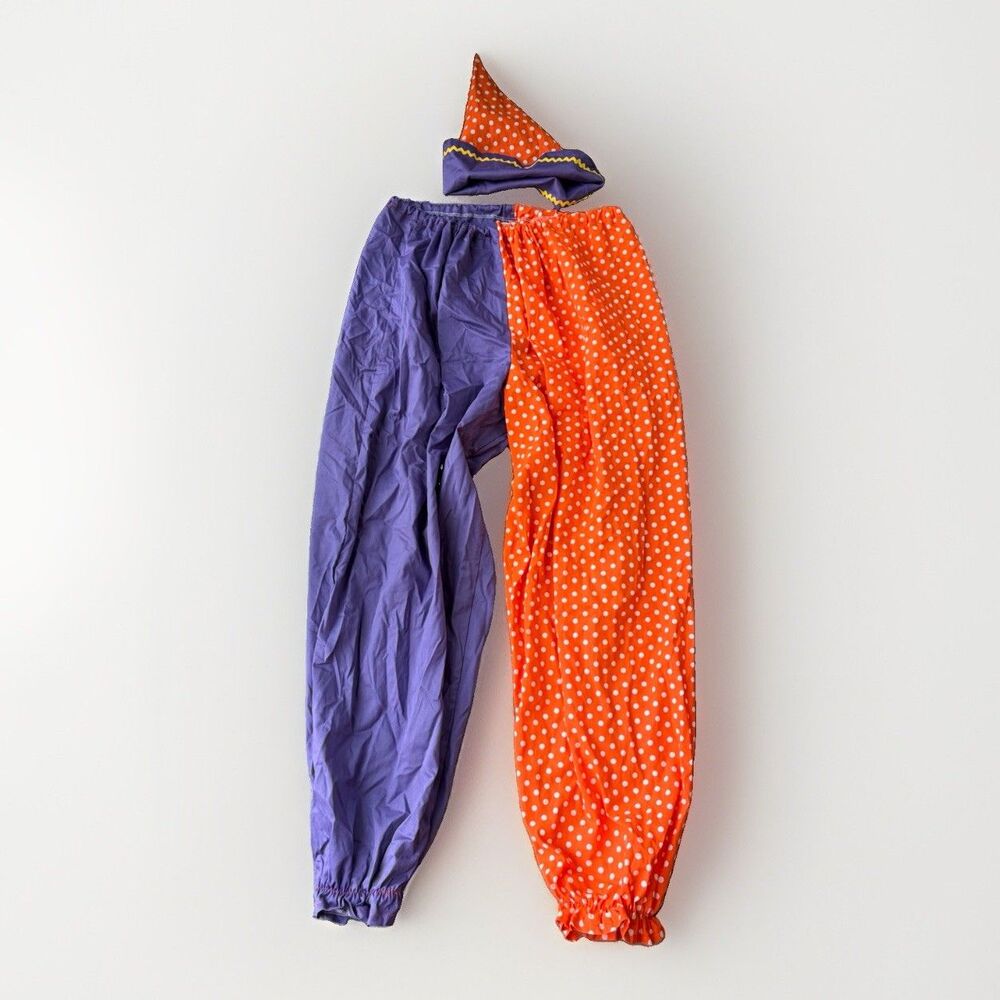 Vintage Norcostco Theatrical Clown Costume Pants Hat Nose Set Purple Polka Dot